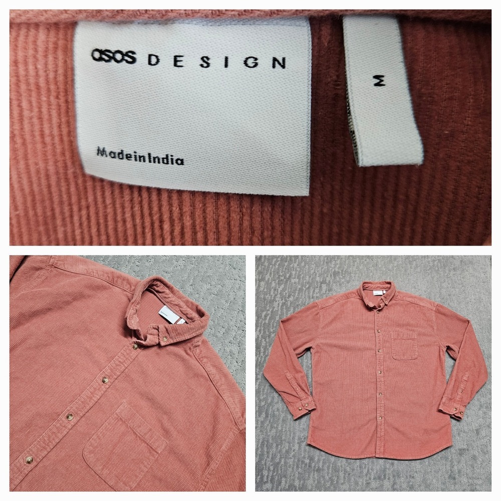ASOS Corduroy Shirt Mens M Peach Button Down Long‎ Sleeve Pocket